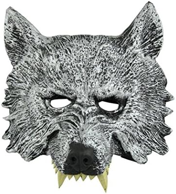 Halloween Props Creepy Wolf Head Mask for Halloween Masquerade Cosplay Decoration Accessories (Grey)