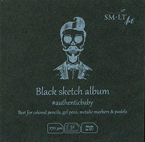 SMLT FB-32(170)/Black/9 Authentic-Baby Small Square Sketchpad, Lightly Textured Black Paper, 165 GSM, 32 Sheets