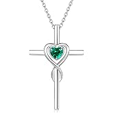 FANCIME Birthstone Cross Necklace for Women Birthstone Necklace Heart Infinity Cross Pendant Necklace Fine Jewelry Christmas Birthday Holiday Gifts for Her, 16"+2" Inches