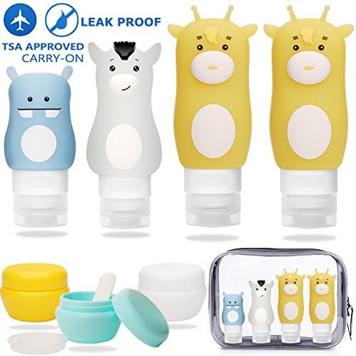 Portable Silicone Travel Bottles Set Leakproof Cosmetic Containers Refillable for Conditioner Lotion Body Wash Sunscreen Toiletries TSA Approved Cream Jar Included
