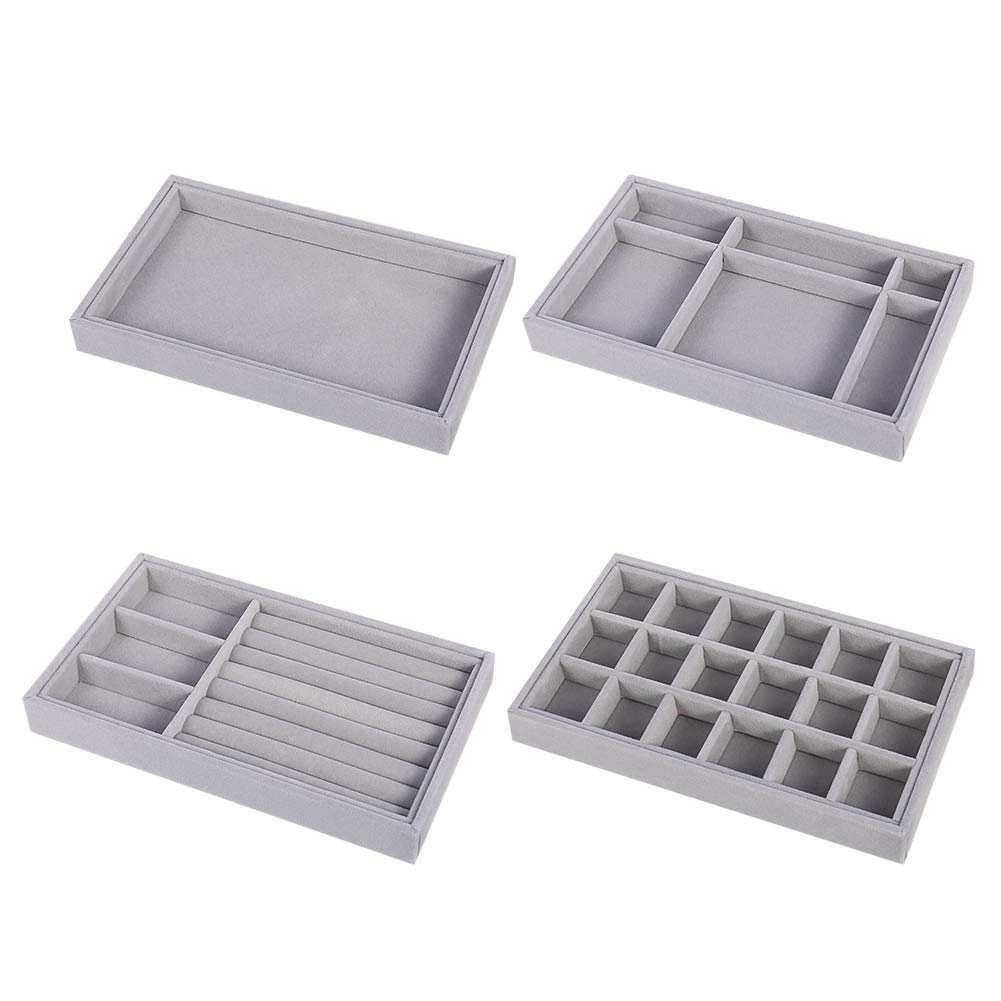 iufvbgxdh 4pcs Jewelry Trays Organizer, Stackable Jewelry Accessary Tray Drawer Organizer Earring Ring Display Organizer Necklace Storage Showcase Removable Tray