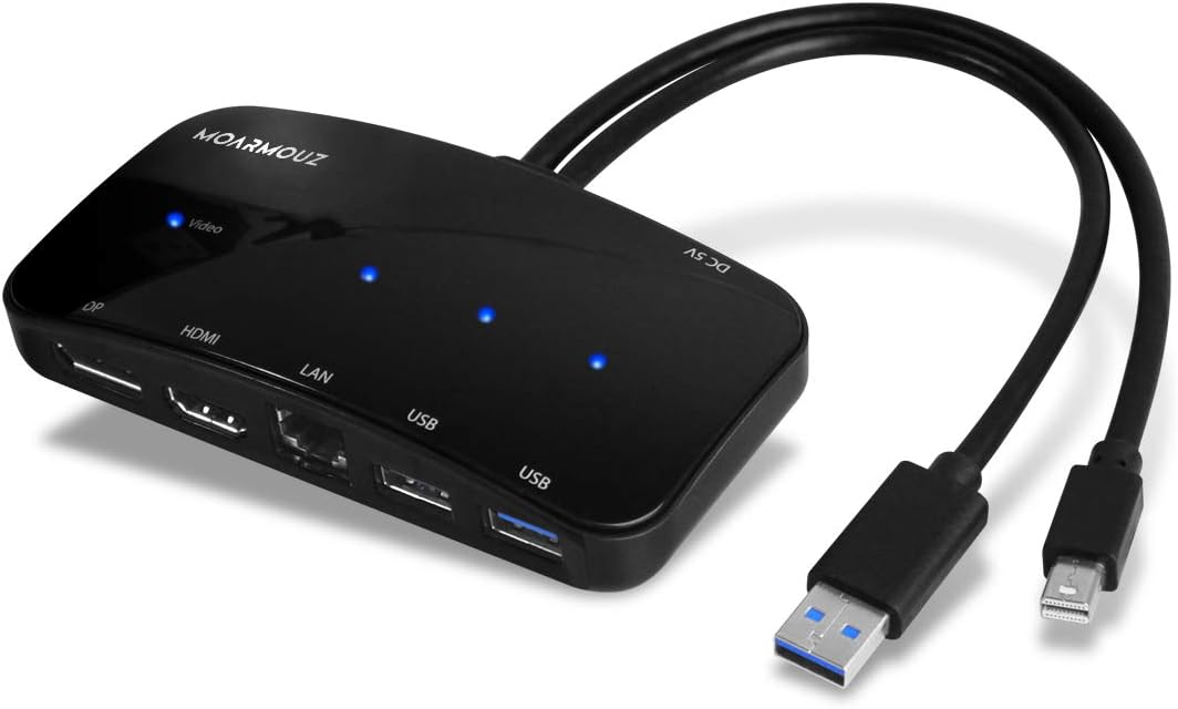 MoArmouz Mini DisplayPort (Thunderbolt 2) Video Dock w/ 1 x USB 3.0, 1 x LAN Hub, 1 x Mini DisplayPort to HDMI, 1 x DisplayPort Thunderbolt 2 to DP or HDMI Adapter Hub for Surface Pro, MacBook and PC - Black