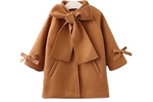HONGANDA 2-8Y Kids Toddler Girl Wool Coat with Big Bowknot Long Sleeve Trench Coat Fall Winter Outwear Jacket for Children