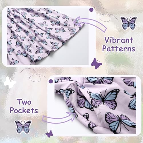 VASCHY Girls Dresses, Dress Long Sleeve Short Printed Dress Unicorn Princess Butterfly Mermaid Dresses Clothes Cotton Summer Party Holiday Dress 3-10 Years