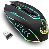 Wireless Gaming Mouse Up to 7200 DPI, UHURU Rechargeable USB Mouse with 5 Buttons 7 Changeable LED Color Ergonomic Programmable MMO RPG for PC Computer Laptop Gaming Players
