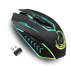 Wireless Gaming Mouse Up to 10000 DPI, UHURU Rechargeable USB Wireless Mouse with 6 Buttons 7 Changeable LED Color…