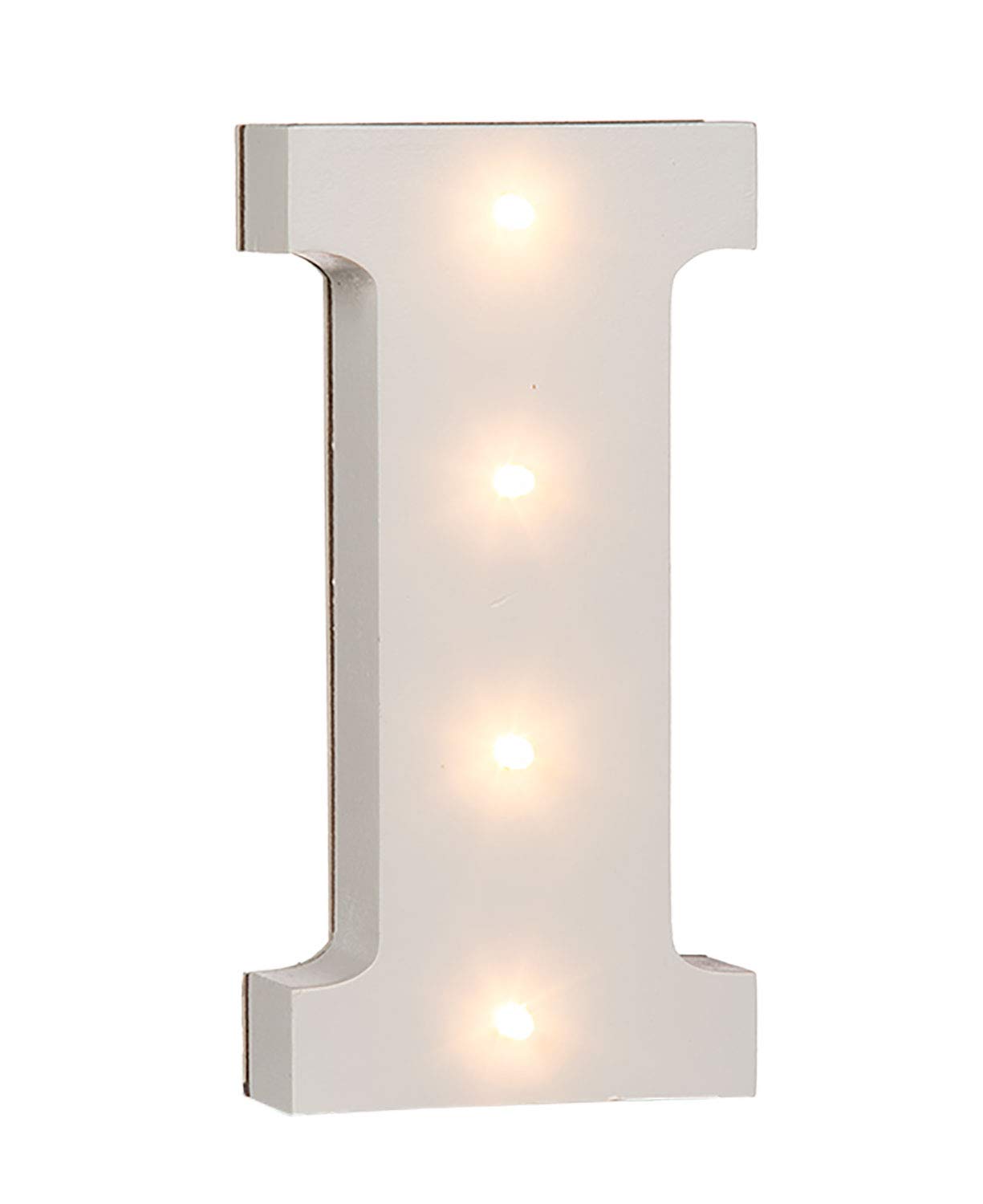 OOTB Illuminated Letter I Light with 4 LED, Wood, White
