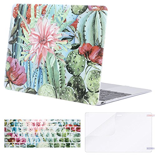 MOSISO Plastic Pattern Hard Case Shell with Keyboard Cover with Screen Protector for MacBook 12 Inch with Retina Display A1534 (Newest Version 2017/2016/2015), Cactus Flower