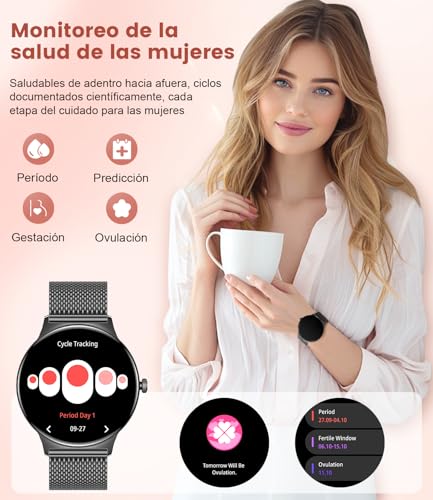 LIGE Women's Smart Watch with Bluetooth Call, 1.43 Inch AMOLED Ultrathin, 120+ Sports Modes, Message Reminder, 24H Heart Rate Monitor, Sleep Monitor, Calories, Pedometer, Android iOS, Black
