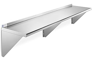 GRIDMANN 14" x 72" Stainless Steel Wall Mount Shelf with Backsplash, Commercial Grade - NSF Certified 18 Gauge Shelving for Restaurant, Kitchen, Utility Room, Garage