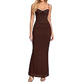 KUTUMAI Vintage Lace Corset Floral Maxi Long Dress Bodycon Ruched Tie Formal Wedding Guest Dresses for Women Elegant