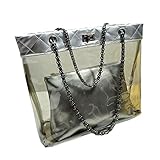 FTSUCQ Womens Casual Chain Clear Tote Swimming Transparent Beach Handbag Trapeze Bags