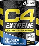 C4 Extreme Pre Workout Powder Icy Blue Razz | Sugar Free Preworkout Energy Supplement for Men & Women | 200mg Caffeine + Beta Alanine + Creatine | 30 Servings