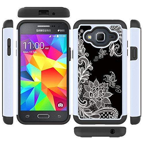 Galaxy J3V Case, J3 Case, J36V Case, Skmy Shockproof Impact Hybrid Dual Layer Defender Protective Cover rugged Armor Case for Samsung Galaxy Sol / Sky, Amp Prime, Express Prime (Flower) - Thumbnail 2