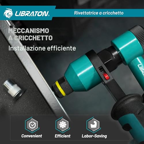 LIBRATON Riveter for Threaded Inserts, Hand Riveter Threaded Inserts, Ratchet Threaded Riveter, Pliers Threaded Riveter with 5 Metric Spindles, 5 Nozzles, 50 Rivets Nuts, Box
