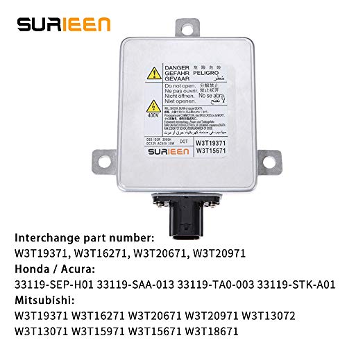 SURIEEN W3T19371 Xenon HID Headlight Ballast with Igniter and D2S Bulb Control Unit Assembly Module Replaces W3T15671 W3T13072 Fit for 2002-2005 Acura TL 2004-2005 Acura TSX 2004-2006 Mazda 3 & More