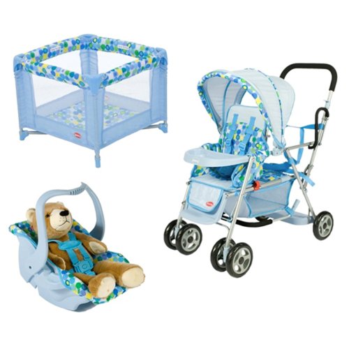 Toy Doll Caboose Tandem Stroller Blue Dot
