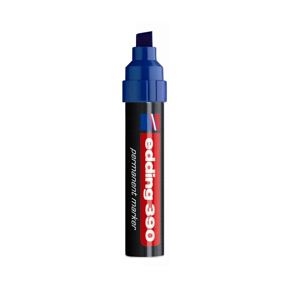 edding 390 Permanent Marker - Blue - 1 Pen - Wide Chisel Nib 4-12 mm - Waterproof, Quick-Drying - Multi-Purpose Marker, Universal Pen - for Cardboard, Plastic, Wood, Metal, Glass, Pebbles, Canvas — image 1