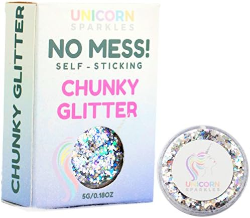 Silver Holographic Chunky Glitter | Self-Sticking, Aloe Vera Based, No Glitter Primer Needed | Cosmetic Glitter Gel for Face and Body | by Unicorn Sparkles | Events, Festival, Party &amp; Rave Makeup