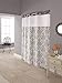 Hookless RBH85MY986 Vintage Medallion Polyester with PEVA Snap-in Liner and Flex-On Shower Curtain, Silver and White, 71x74