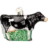 Old World Christmas Black Dairy Cow Glass Blown Ornament for Christmas Tree, Handcrafted Holiday Decoration, Farm Animal Collection