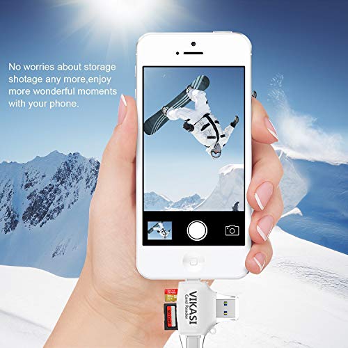 VIKASI SD Card Reader,Memory Micro SD Card Reader USB Type C Adapter Viewer Compatible with iPhone iPad Android Mac - with Lightning Micro USB Type C 4 in 1 (White)