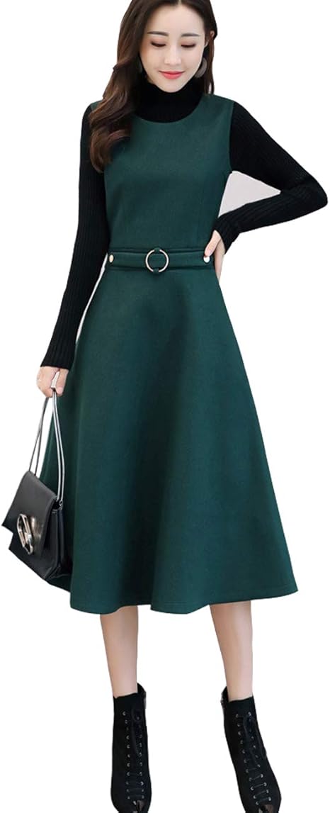 Amazon Lisa Pulster レディース ワンピースチュニック 2点 セット ゆったり 着痩せ 体型カバー 通学 通勤 オフィス カジュアル フォーマル インナー 秋冬 暖かい 結婚式 卒業式 ビジネス ワンピース チュニック 通販