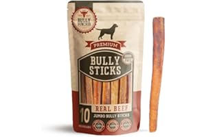 Bully Bunches Premium 12 Inch Jumbo Odor-Free Bully Sticks for Medium & Large Dogs - Long Lasting Chews for Oral Care - All Natural & Single Ingredient, 100% Beef Dog Treat, Rawhide Free (10 Pk)