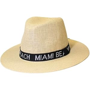 Miami Beach Straw Panama Hat, Wide Brim Fedora, Summer Sun Hat, Natural & White