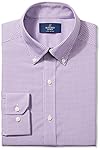 Buttoned Down Men's Fitted Button-Collar Non-Iron Dress Shirt, Purple Small Gingham, 18.5" Neck 35" Sleeve