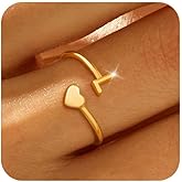 Honsny Gold Initial Rings for Women Non Tarnish 18K Gold Plated Heart Initial Stackable Rings Adjustable Pinky Rings for Women Cute Dainty Alphabet Capital Letter Rings Jewerly Gift