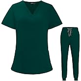 VIAOLI Scrubs for Women Set V-Neck Pocket Top & Drawstring Jogger Scrub Pants