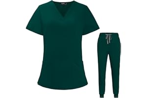 VIAOLI Scrubs for Women Set V-Neck Pocket Top & Drawstring Jogger Scrub Pants Stretch Nursing Scrubs Set Uniform