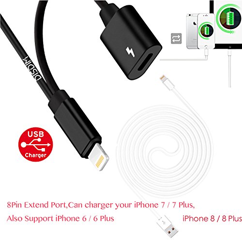 iPhone X Dual Lightning Adapter, DISDIM 2 in 1 Lightning to Lightning Headphone Jack Splitter and 8 Pin Charger Port Cable for iPhone X/ 8 /8+/7 / 7 Plus, iOS 11,Support Call and Music Control (Black) - Thumbnail 3