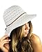 NYFASHION101 Open Knit Brown Braided Trim Vented Cotton Beach Sun Hat - White