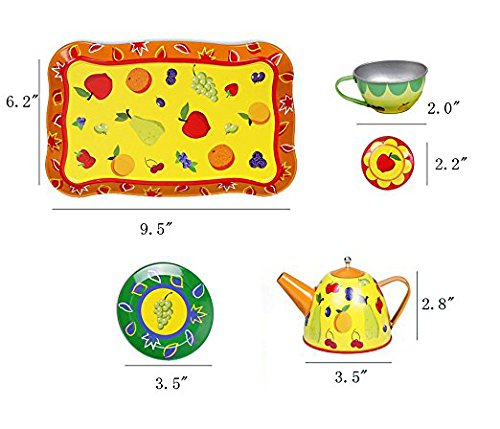 Liberty Imports Colorful Fruit Tin Tea Party Set for Kids - Metal Teapot and Cups Kitchen Playset