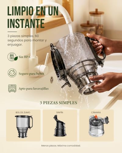 LINKChef Juice Extractor for Fruits and Vegetables, Cold Press Juicer 250 W with Wide Mouth 13 cm, Slow Juicer BPA Free, 1.8 L, Easy to Clean, Recipes Included