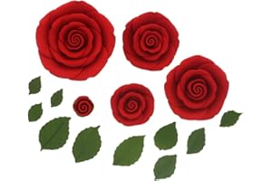 Global Sugar Art Edible Exquisite Rose & Leaf Tray Sugar Cake Flowers, Red Unwired, 5 Count by Chef Alan Tetreault