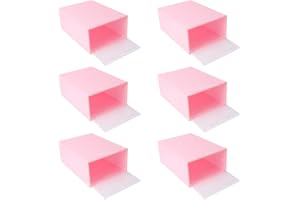JECOMPRIS 6pcs Women’s Plastic Shoe Boxes with Flip-top Lids, Heart Pattern Pink, 31x21.5x12.5cm, Large