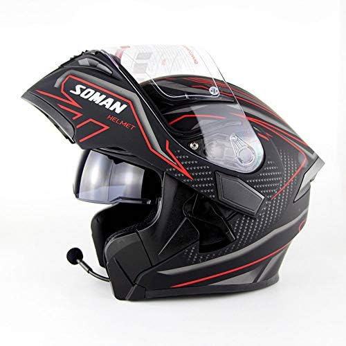 DYM258 Bluetooth Helmet Flip Up Full Face motorcycle Motorbike Helmet With Bluetooth Headset Antifogging Dual Lens D.O.T Approved Man Women for ATV/MX/DH/MTB/UTV/Enduro