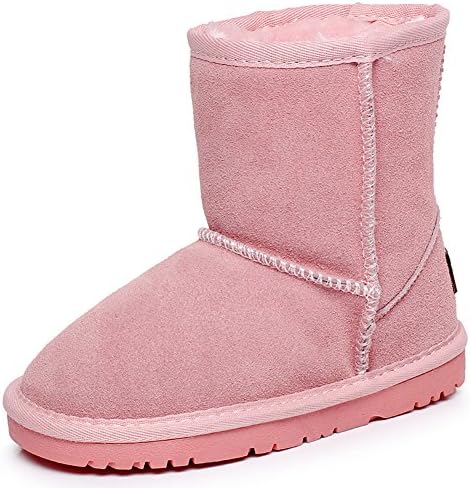 Shenn Boy's Girl's Cute Comfort Ankle High Winter Warm Suede Leather Snow Boots