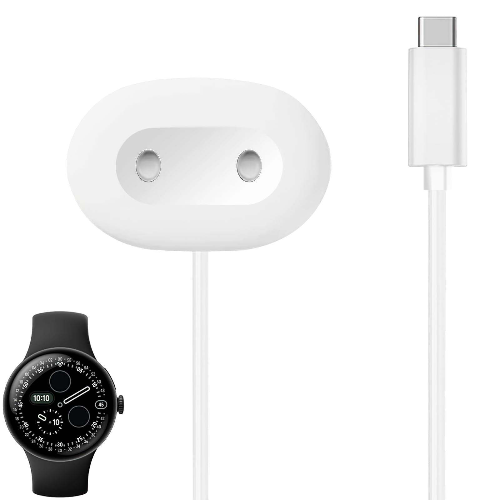 Miimall for Pixel Watch 4 Charger Dock, Fast Charge Type-C Chargeing Cable, 2 Pin Cord Matte Side Charger Dock Compatible for Google Pixel Watch 4 41mm/45mm, White