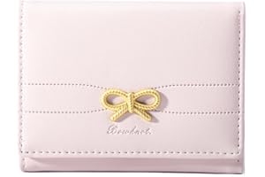FEIBOON Cute Wallet Coquette Bow Small Wallet Tri-folded Aesthetic Bifold RFID Blocking Card Holder Leather Mini Short Coin Purse with ID Window for Women Girls Ladies -Pink