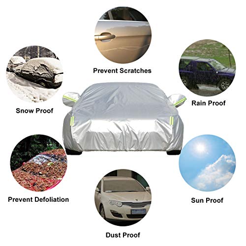 Teexpert Car Cover Waterproof All Weather Vehicle Cover for Tesla Model 3 or Universal 3 Layer UV Protection Breathable Dust Proof for Automobiles with Adjustable Buckle Strap Fits 186" to 193" - Thumbnail 4