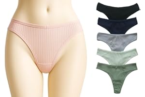 Peach Underwear Women's Cotton Thong Underwear, Ribbed Texture, Stretchy and Breathable, 5 Pack