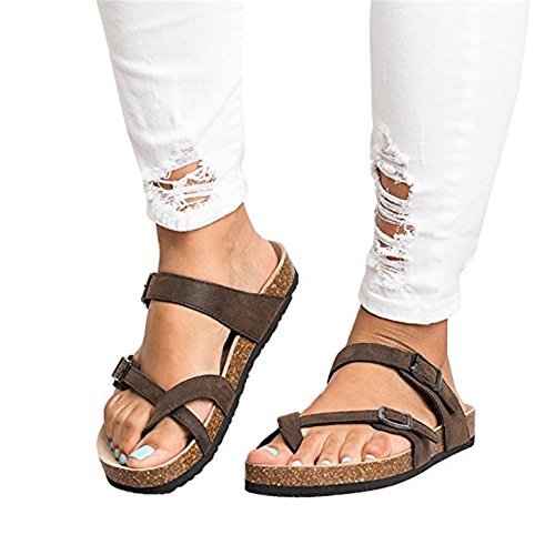 Womens Flat Sandals Buckle Strappy Thong Flip Flop Sandal Summer Shoes - Thumbnail 5