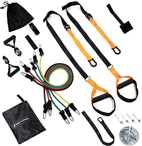 Ares Fitness Home Suspension Training Kit - Bodyweight Training Resistance Straps Trainer Kit + Wall Mount + 5 Resistance Bands + Ankle Straps + Door Anchor Attachment