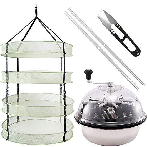 iPower GLTRIMBOWL16MDRYRD2L4 16-Inch Leaf Bowl Trimmer Twisted Spin Cut for Plant Bud and 2 Feet Diameter with 4 Layers Clip on Hanging Herb Drying Rack Net, Bowl & Dryer Kit