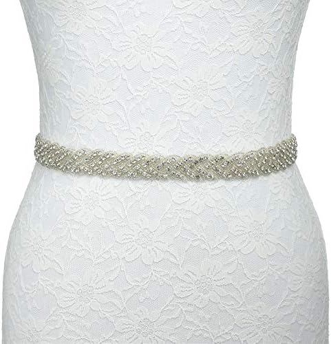 KunLai Women's Crystal Rhinestone Bridal Belt Ivory Ribbon Wedding Accessories Sashes