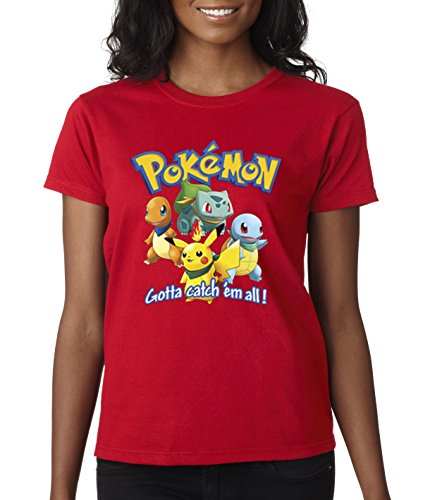 allwitty 1118 - Women's T-Shirt Pokemon GO Starter Pikachu Squirtle Charmander Bulbasaur Large Red